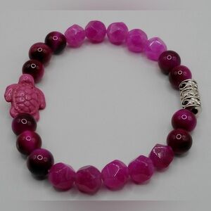 Vibrant Pink Tiger Eye & Rise Beveled Garnet Gemstone Bracelet